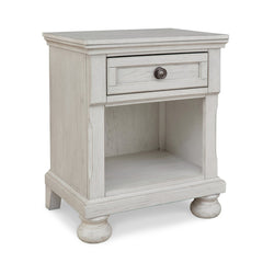 Nightstand with Drawer and Open Shelf in Antiqued White