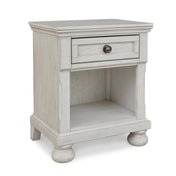 Nightstand with Drawer and Open Shelf in Antiqued White