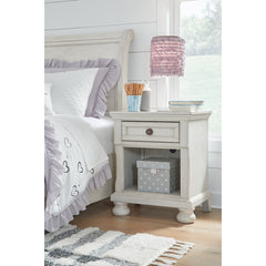 Nightstand with Drawer and Open Shelf in Antiqued White