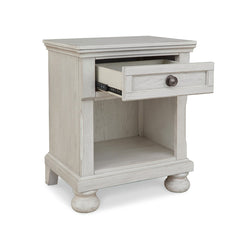 Nightstand with Drawer and Open Shelf in Antiqued White