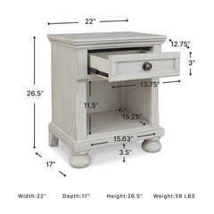 Nightstand with Drawer and Open Shelf in Antiqued White