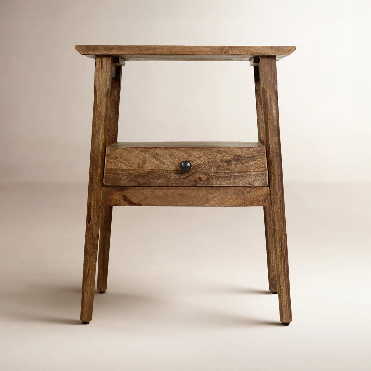 Nightstand with Drawer and Open Shelf, Mango Wood, Brown
