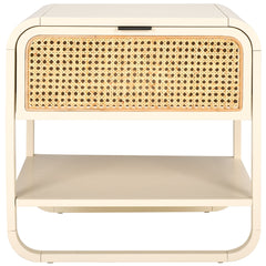Nightstand with Drawer and Open Shelf, Rubberwood, Woven Rattan Panel