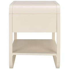 Nightstand with Drawer and Open Shelf, Rubberwood, Woven Rattan Panel