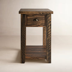 Nightstand with Drawer and Shelf in Oak, Solid Acacia Wood