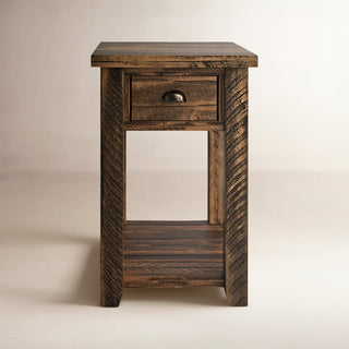 Nightstand with Drawer and Shelf in Oak, Solid Acacia Wood