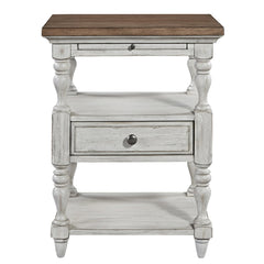 Nightstand with Drawer and Shelves, Wood, White and Brown