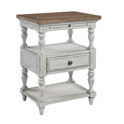 Nightstand with Drawer and Shelves, Wood, White and Brown