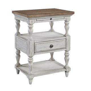 Nightstand with Drawer and Shelves, Wood, White and Brown
