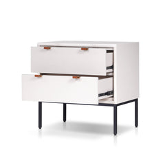 Nightstand with Drawers, Solid and Manufactured Wood, White, Metal Legs