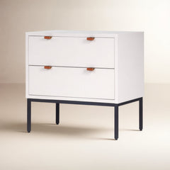 Nightstand with Drawers, Solid and Manufactured Wood, White, Metal Legs