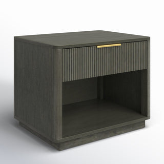 Nightstand with Soft-Close Drawer and Open Shelf in Gray Wash