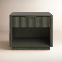 Nightstand with Soft-Close Drawer and Open Shelf in Gray Wash
