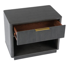 Nightstand with Soft-Close Drawer and Open Shelf in Gray Wash
