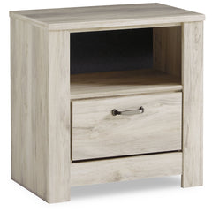 Nightstand with USB Charging, Engineered Wood, 1 Drawer, White Finish