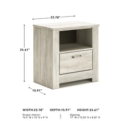 Nightstand with USB Charging, Engineered Wood, 1 Drawer, White Finish