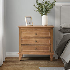 Nightstand with USB Charging Station and Pull-Out Tray in Rubberwood