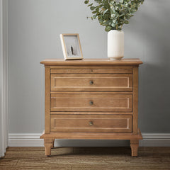 Nightstand with USB Charging Station and Pull-Out Tray in Rubberwood