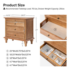 Nightstand with USB Charging Station and Pull-Out Tray in Rubberwood