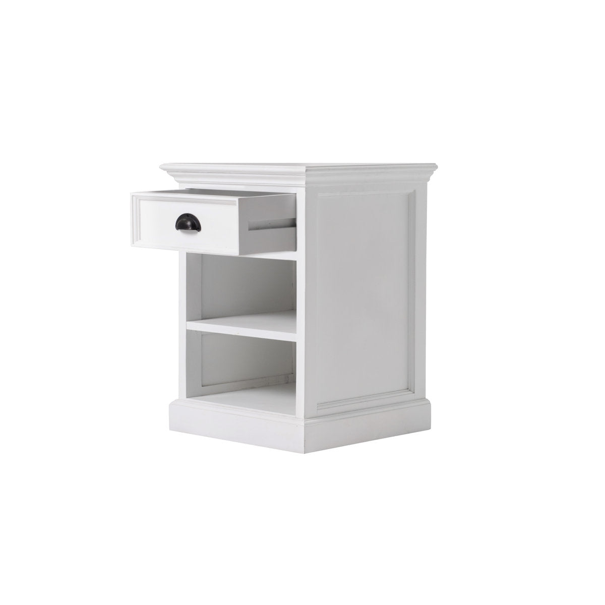 Nightstand, Wood Frame with Two Open Shelves and One Drawer, White