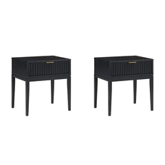 Nightstands, Set of 2, Black Oak with Fluted Drawer Front