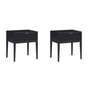 Nightstands, Set of 2, Black Oak with Fluted Drawer Front