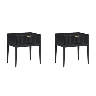 Nightstands, Set of 2, Black Oak with Fluted Drawer Front