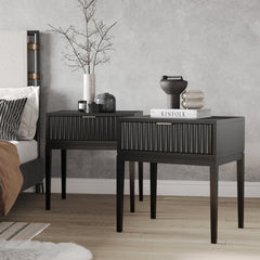 Nightstands, Set of 2, Black Oak with Fluted Drawer Front