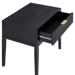 Nightstands, Set of 2, Black Oak with Fluted Drawer Front