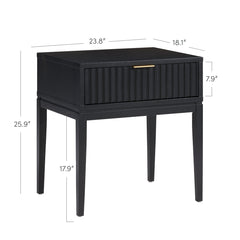 Nightstands, Set of 2, Black Oak with Fluted Drawer Front