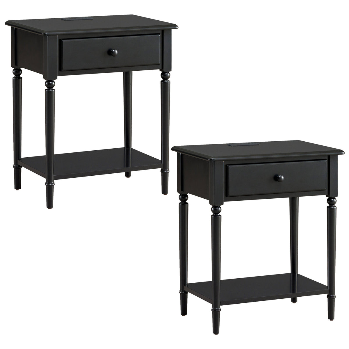 Nightstands, Set of 2, Black with USB-C Charging