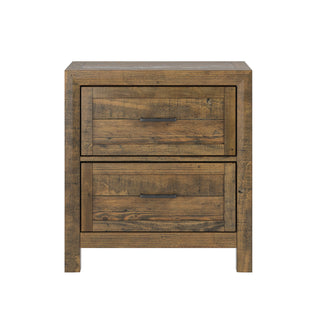 Nightstands, Set of 2, Brown Pine Wood with 2 Drawers