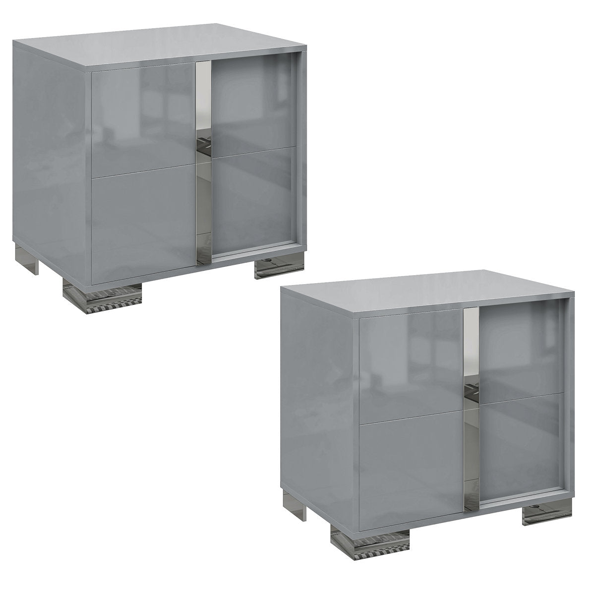 Nightstands, Set of 2, Gray Engineered Wood with Gloss Finish