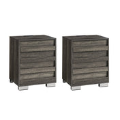 Nightstands, Set of 2, MDF and Manufactured Wood, Rustic Gray, Stainless Steel Legs