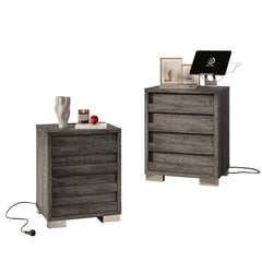 Nightstands, Set of 2, MDF and Manufactured Wood, Rustic Gray, Stainless Steel Legs