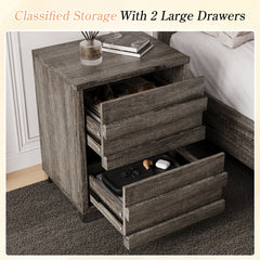 Nightstands, Set of 2, MDF and Manufactured Wood, Rustic Gray, Stainless Steel Legs