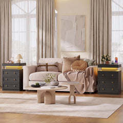 Nightstands, Set of 2, MDF, Floating Top, LED Lighting, 6 Drawers