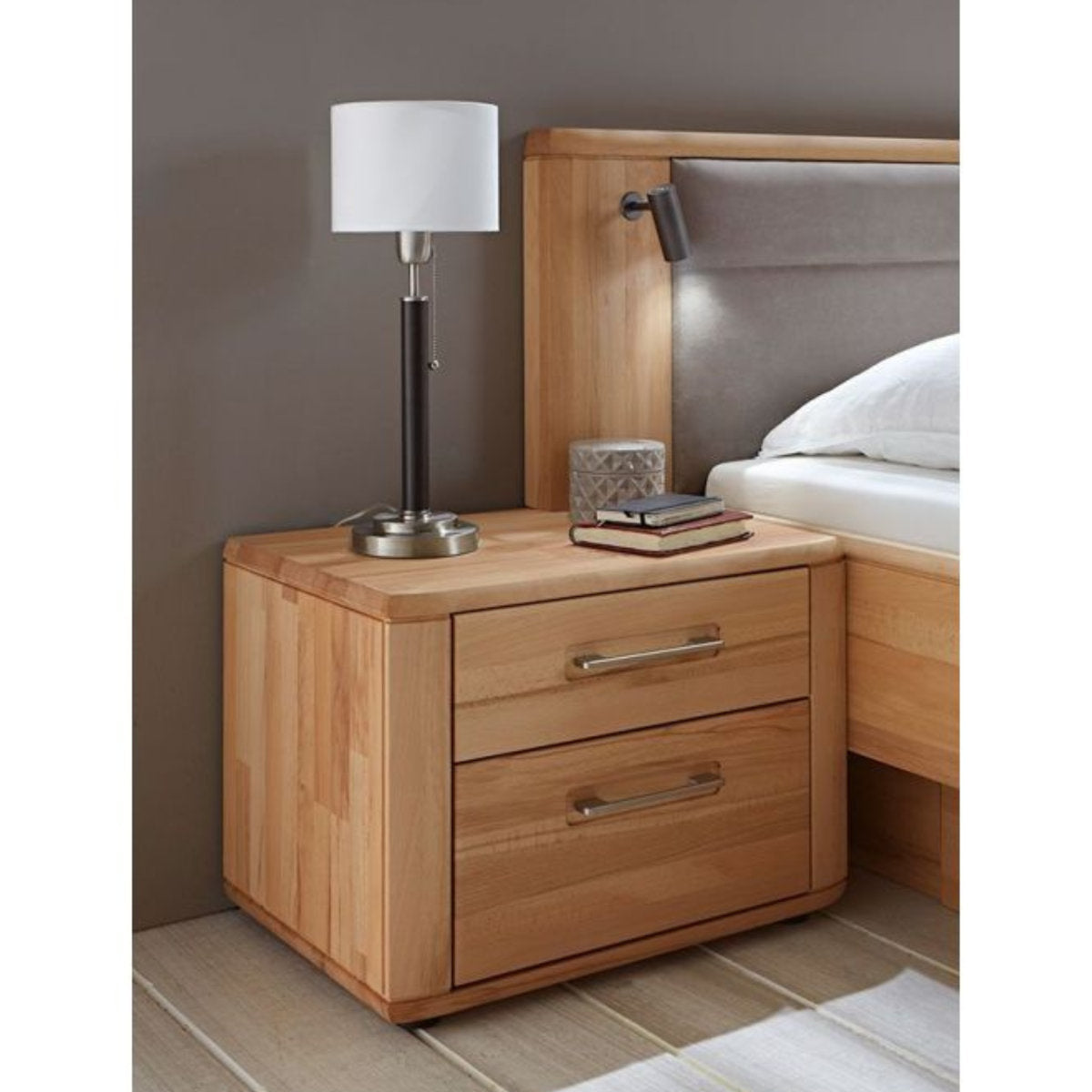 Nightstands, Set of 2, Natural Beech Wood Top, MDF Frame