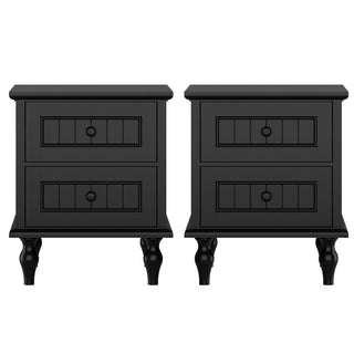 Nightstands, Set of 2, Solid and Engineered Wood, 2 Drawers, Black