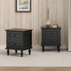 Nightstands, Set of 2, Solid and Engineered Wood, 2 Drawers, Black