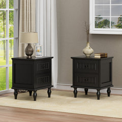 Nightstands, Set of 2, Solid and Engineered Wood, 2 Drawers, Black