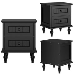 Nightstands, Set of 2, Solid and Engineered Wood, 2 Drawers, Black