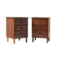 Nightstands, Set of 2, Solid Pine and MDF, 3 Drawers, Walnut