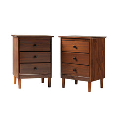 Nightstands, Set of 2, Solid Pine and MDF, 3 Drawers, Walnut