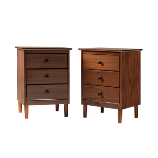 Nightstands, Set of 2, Solid Pine and MDF, 3 Drawers, Walnut