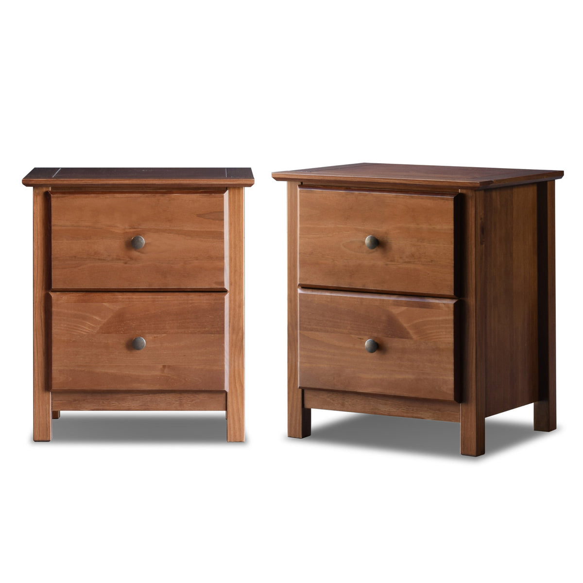 Nightstands, Set of 2, Solid Pine in Walnut