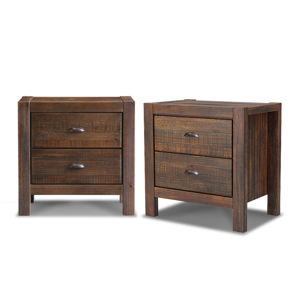 Nightstands, Set of 2, Solid Pine with Drawers in Brown