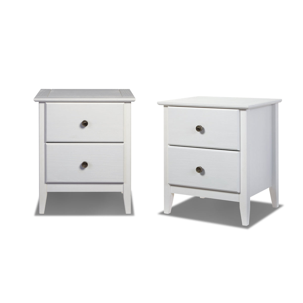 Nightstands, Set of 2, Solid Pine with Two Drawers in White