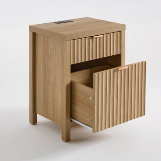 Nightstands, Set of 2, with Charging Station in Sand Oak