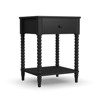 Nightstands, Set of 2, Wood with Spindle Legs in Black